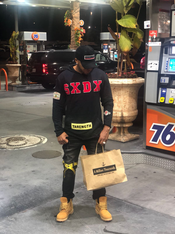 Black hooded SXDX flagship long sleeve